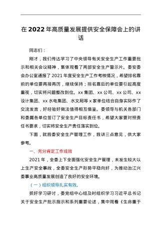 在2022年高质量发展提供安全保障会上的讲话.docx