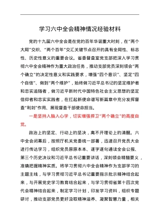 学习六中全会精神情况经验材料.docx