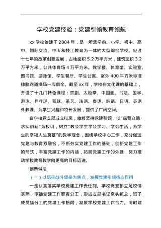 学校党建经验：党建引领教育领航.docx