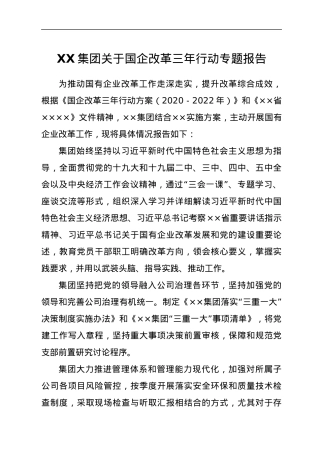 XX集团关于国企改革三年行动专题报告.docx
