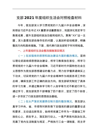 支部2021年度组织生活会对照检查材料.docx