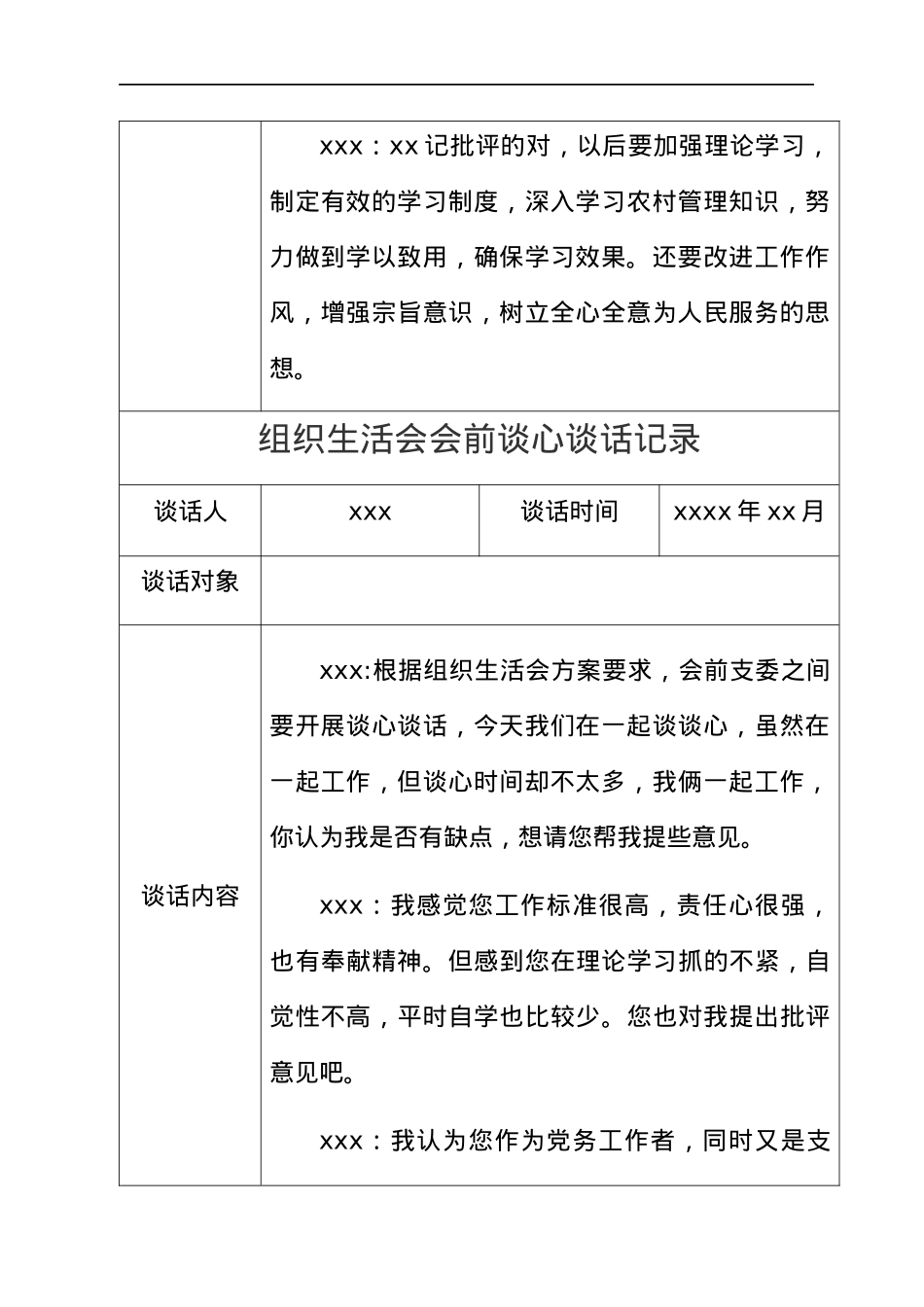 组织生活会会前谈心谈话记录汇编11篇.docx_第3页