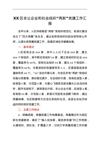 XX区非公企业和社会组织“两新”党建工作汇报.docx