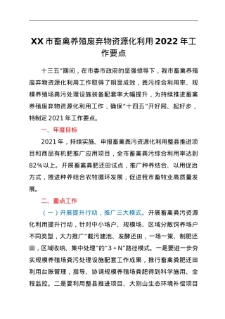 XX市畜禽养殖废弃物资源化利用2022年工作要点.docx