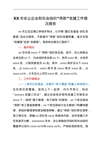 XX市非公企业和社会组织“两新”党建工作情况报告.docx