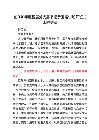 在XX年度基层党支部书记示范培训班开班式上的讲话.doc