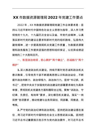 XX市数据资源管理局2022年党建工作要点.doc