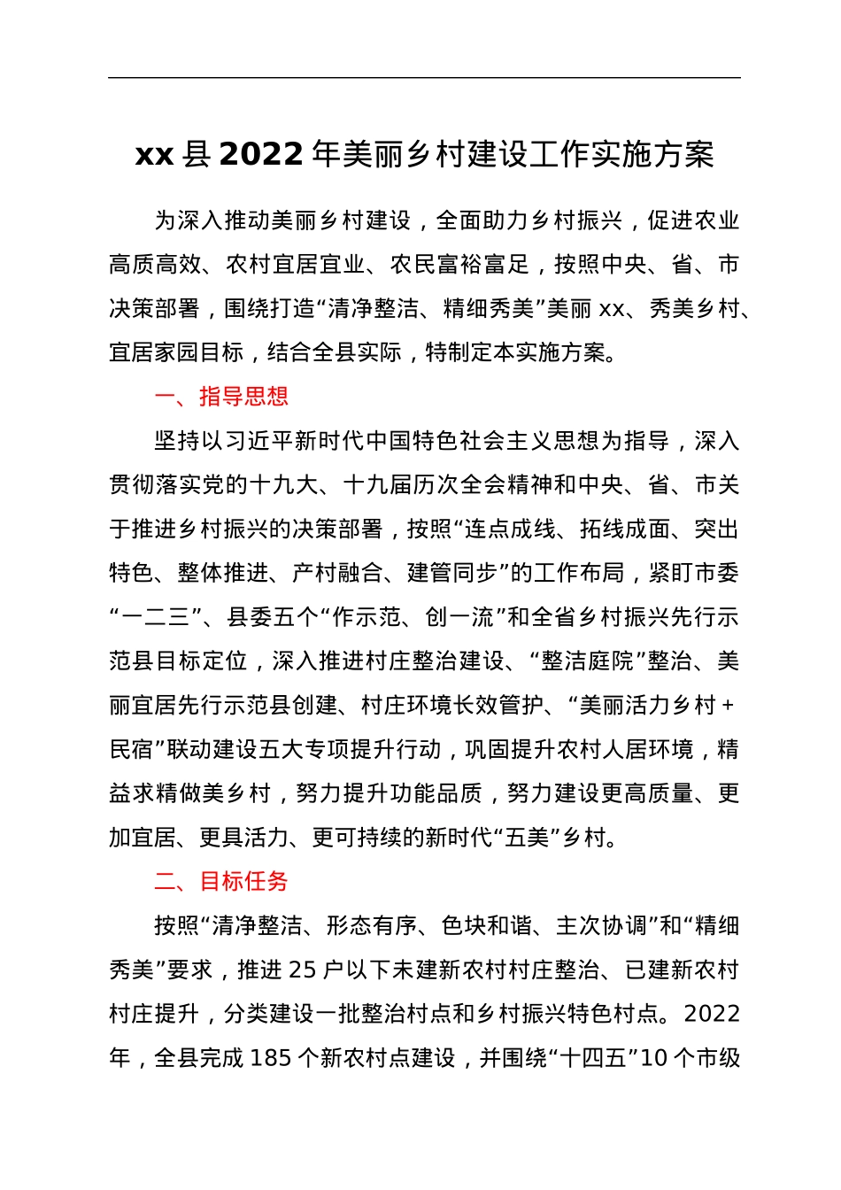 xx县2022年美丽乡村建设工作实施方案.docx_第1页