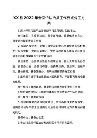 XX县2022年全面依法治县工作要点分工方案.docx