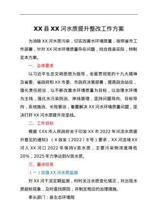 XX县XX河水质提升整改工作方案.docx