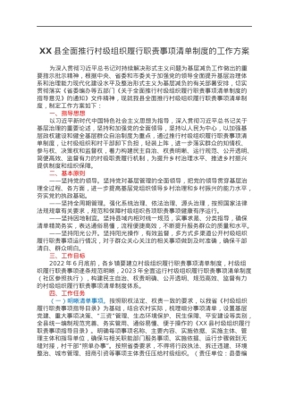 XX县全面推行村级组织履行职责事项清单制度的工作方案.docx