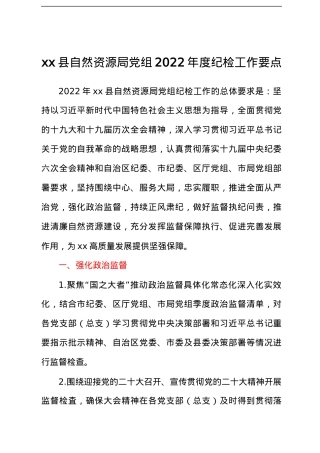 xx县自然资源局党组2022年度纪检工作要点.docx