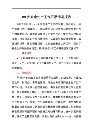 xx乡安全生产工作开展情况报告.docx