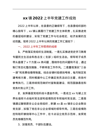 xx镇2022上半年党建工作成效.docx