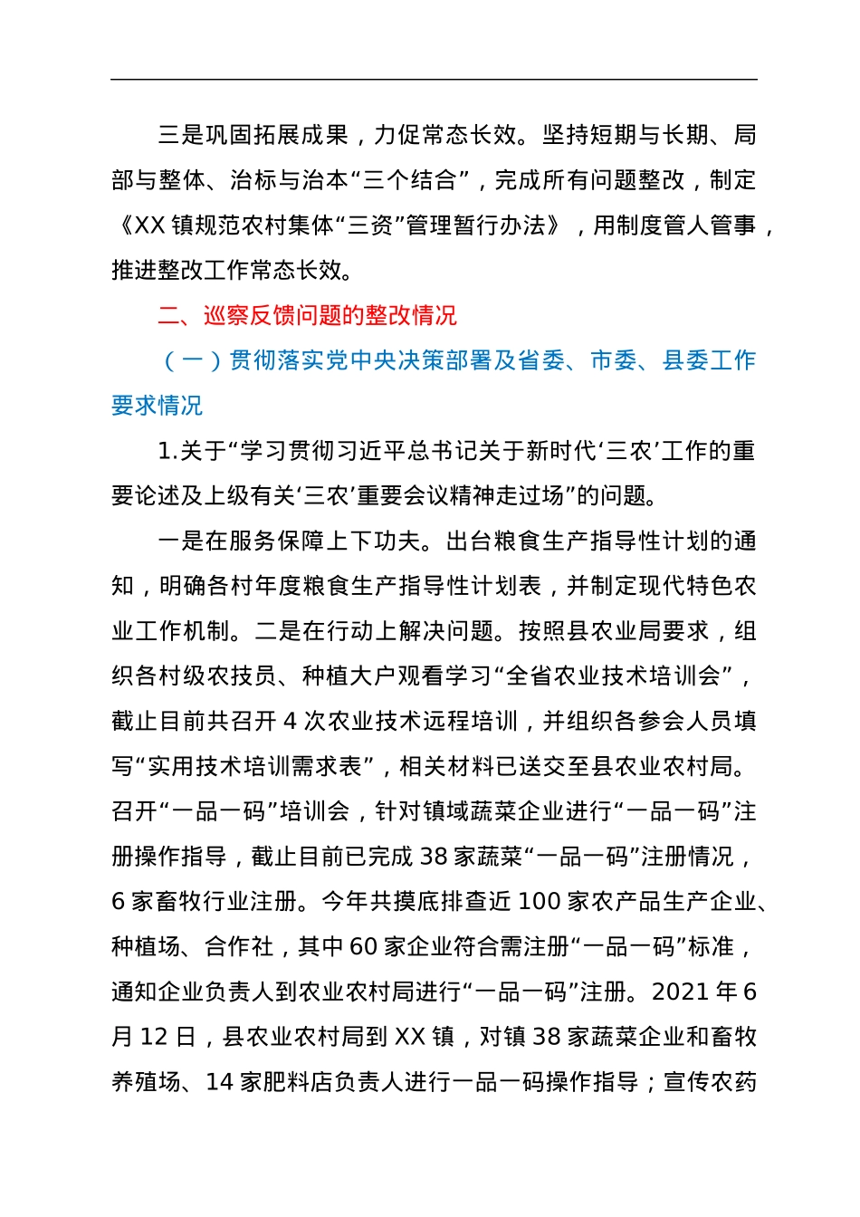 XX镇党委关于巡察整改进展情况的报告.docx_第2页