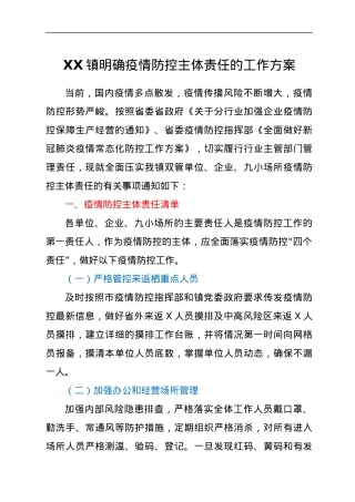 XX镇明确疫情防控主体责任的工作方案.docx