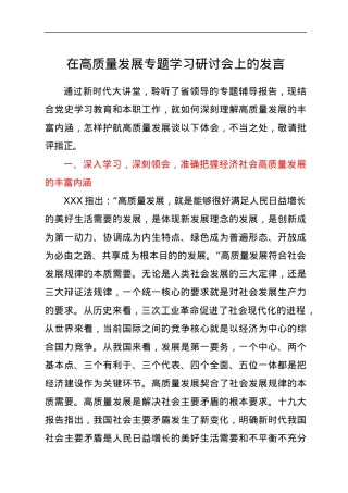 在高质量发展专题学习研讨会上的发言.docx