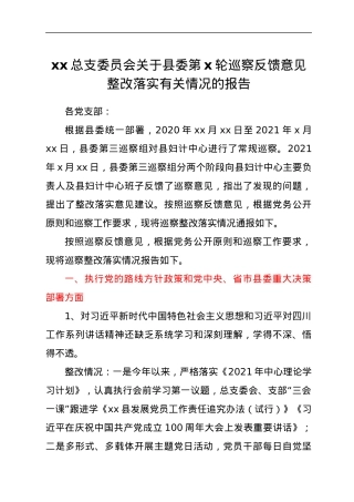 xx总支委员会关于县委第x轮巡察反馈意见整改落实有关情况的报告.docx