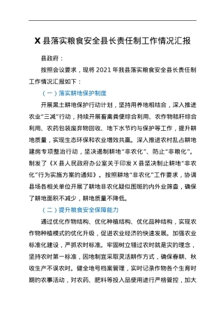 X县落实粮食安全县长责任制工作情况汇报.docx