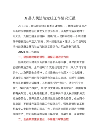 X县人民法院党组工作情况汇报.docx