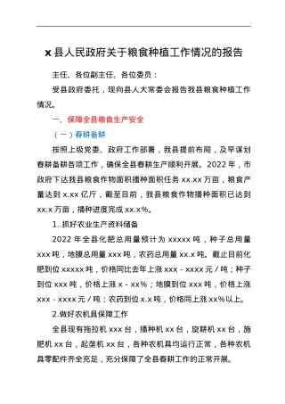 x县人民政府关于粮食种植工作情况的报告.docx