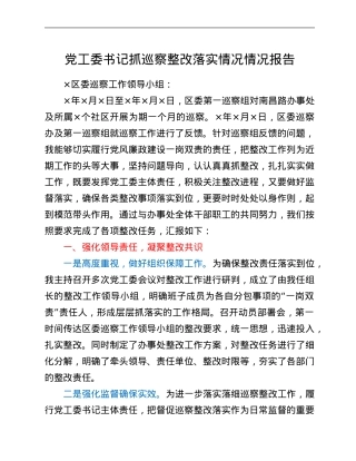 党工委书记抓巡察整改落实情况情况报告.Doc