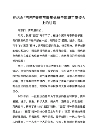 在纪念“五四”青年节青年党员干部职工座谈会上的讲话.docx