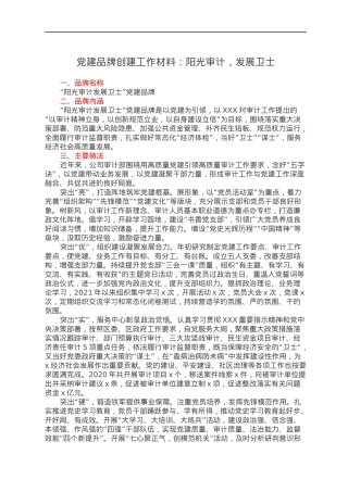 党建品牌创建工作材料：阳光审计，发展卫士.docx