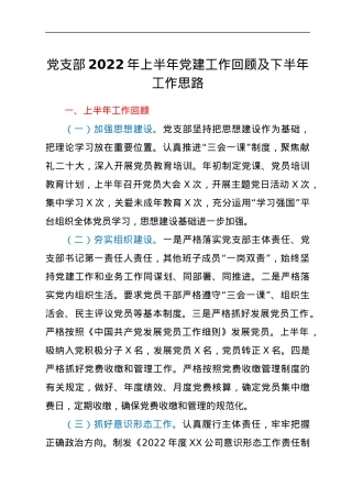 党支部2022年上半年党建工作回顾及下半年工作思路.docx