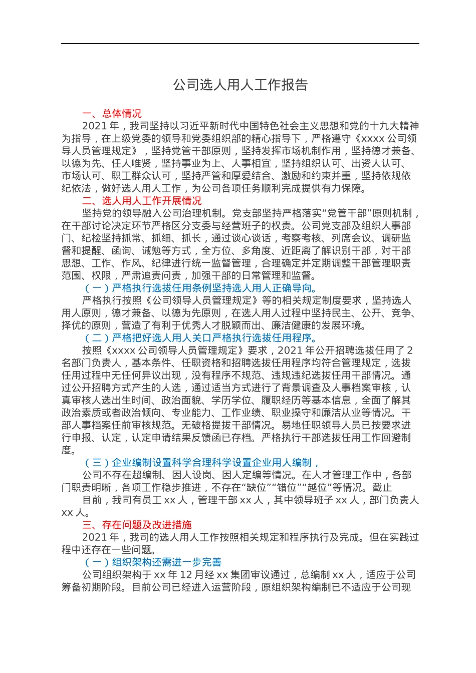 公司选人用人工作报告.docx_第1页