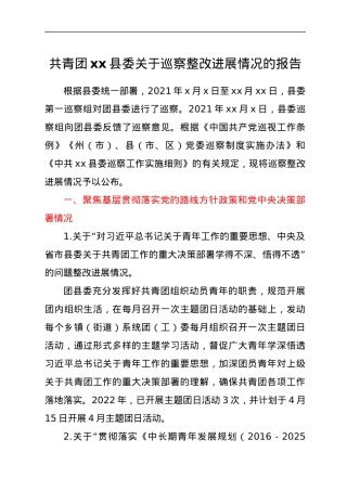 共青团xx县委关于巡察整改进展情况的报告.docx