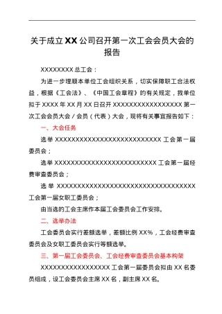 关于成立XX公司召开第一次工会会员大会的报告.docx