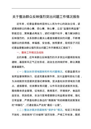 关于整治群众反映强烈突出问题工作情况报告.docx