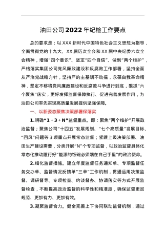 国企公司2022年纪检工作要点.docx