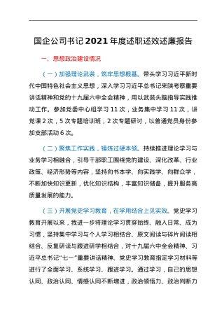 国企公司书记2021年度述职述效述廉报告.docx
