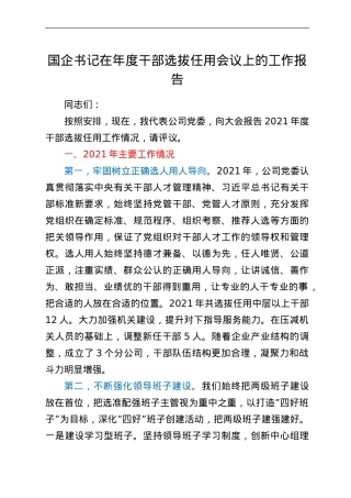 国企书记在年度干部选拔任用会议上的工作报告.doc