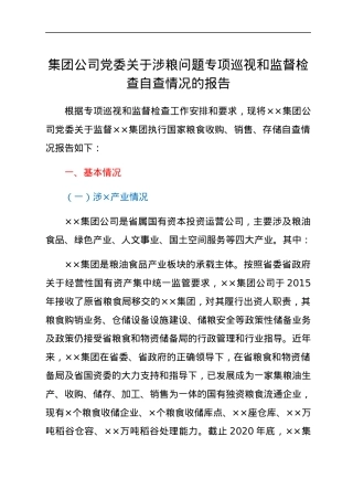 集团公司党委关于涉粮问题专项巡视和监督检查自查情况的报告.docx