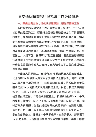 交通运输综合行政执法工作经验做法.doc