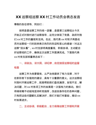 XX巡察组巡察XX村工作动员会表态发言(2).docx
