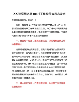 XX巡察组巡察xx村工作动员会表态发言.docx