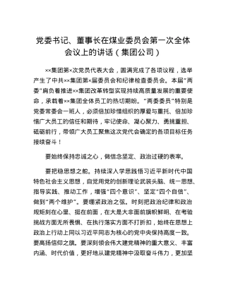 党委书记、董事长在煤业委员会第一次全体会议上的讲话（集团公司）.docx
