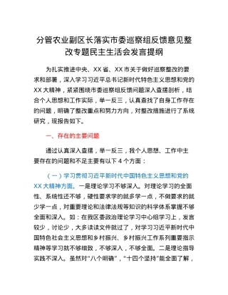 分管农业副区长落实市委巡察组反馈意见整改专题民主生活会发言提纲.docx