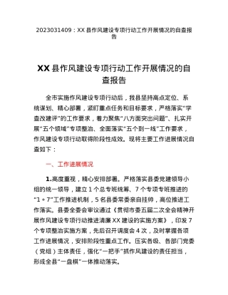 XX县作风建设专项行动工作开展情况的自查报告.docx