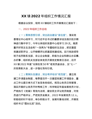XX镇2022年组织工作情况汇报.docx