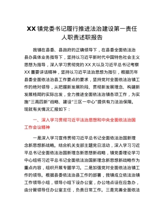 XX镇党委书记履行推进法治建设第一责任人职责述职报告.docx