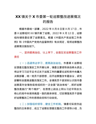 XX镇关于X市委第一轮巡察整改进展情况的报告.docx