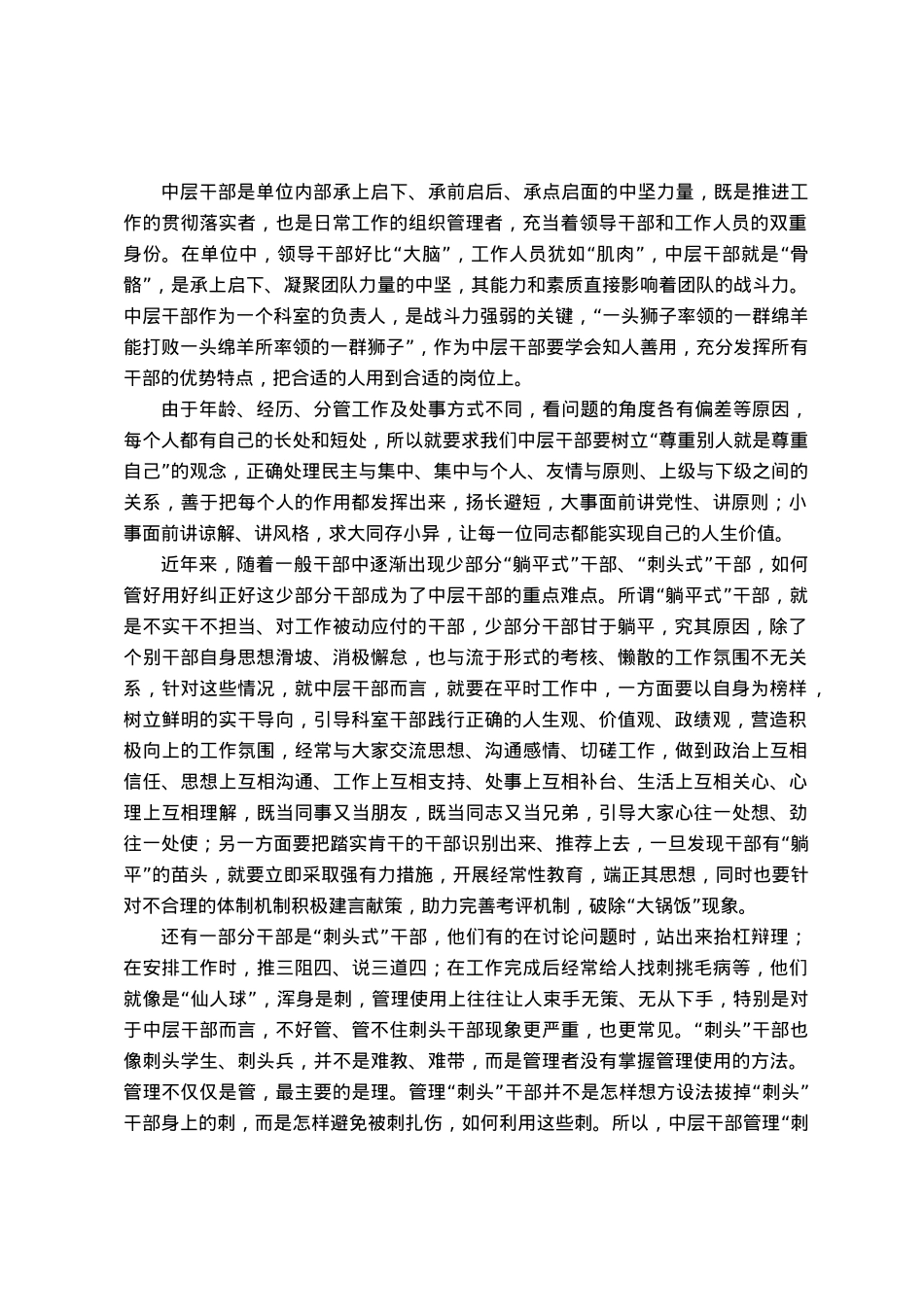 关于中层干部的研讨发言.docx_第1页