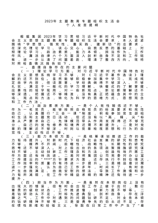 国企办公室系统主题教育专题组织生活会个人发言提纲.doc