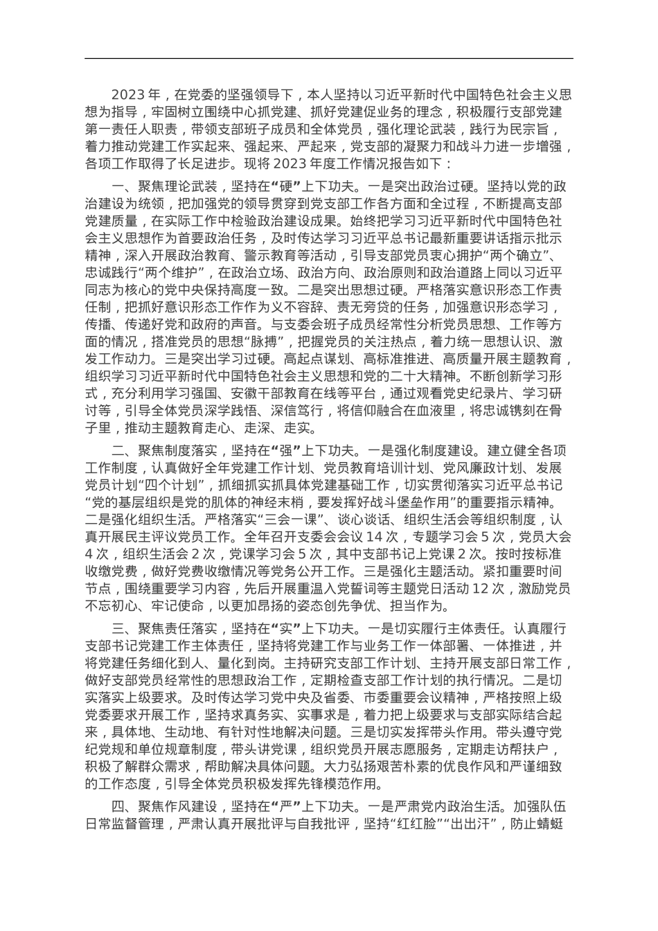 党支部书记2023年抓党建工作述职报告.doc_第1页