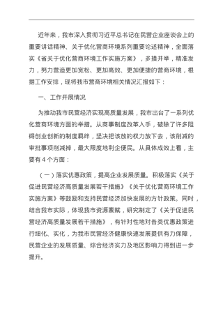 关于全市优化营商环境有关工作进展情况的报告.doc